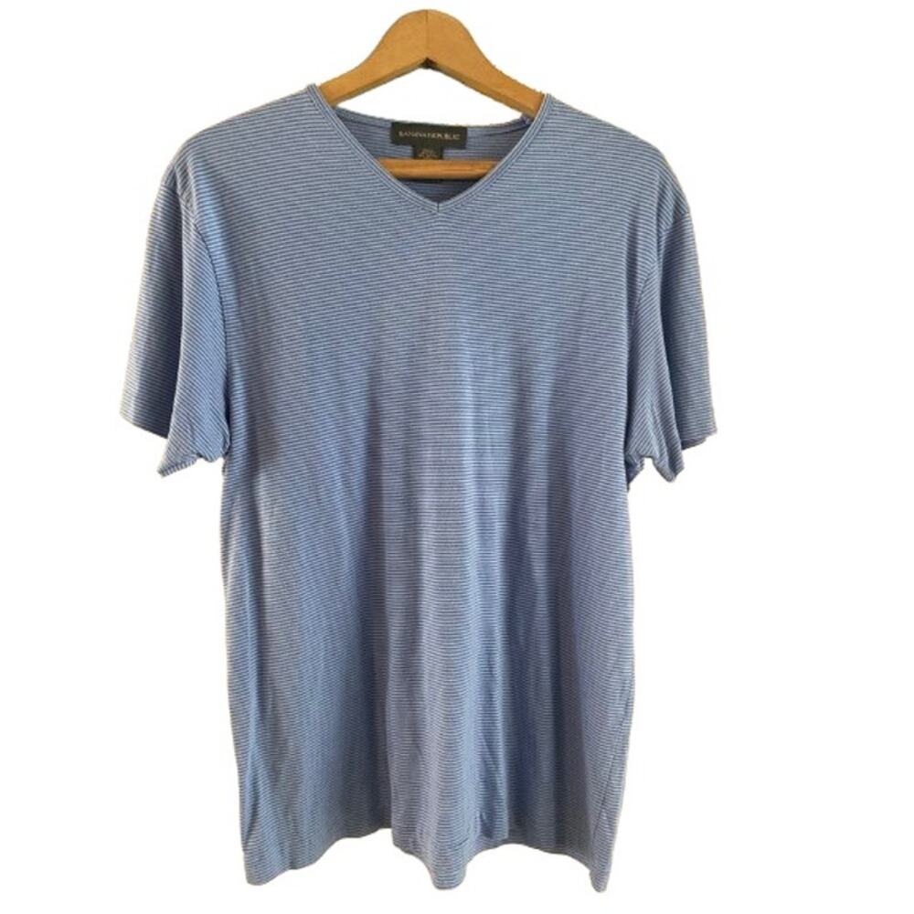 Banana Republic Women’s Blue Striped Cotton‎ Blend V-Neck Tee Shirt Sz L